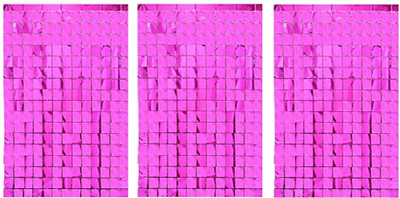 ANVRITI Three Pink Square fringe foil curtain Pack of 3(Pink)