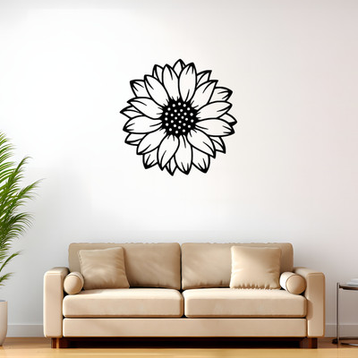 Craftlane Sunflower Design MDF Wall Art | Laser Cut Floral Wooden Wall Sticker(12 inch X 12 inch, Black)