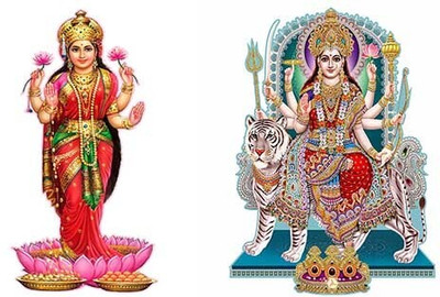 EJAart 70 cm Combo Set of 2 Wall Stickers Lakshmi Mata | Vaashno Devi Self Adhesive Sticker(Pack of 2)