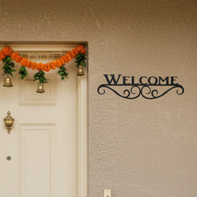 Craflane Elegant Black MDF WELCOME Sign Wall Sticker for Door/Entryway Decor(3.5 inch X 12 inch, Black)