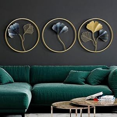 FNF Creation Decorative Metal Wall Art | Wall Sculpture Gingko Leaf Set of 3(Golden)