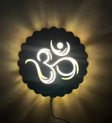 SSE Illuminated Om Symbol 12x12inch Wall Light Fixture – Handcrafted Spiritual(12 inch X 12 inch, Black)
