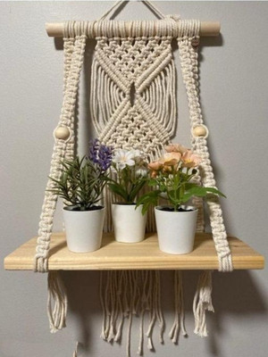 Aain Macrame Wall Hanging Shelf Bohemian Pattern(White Beige)