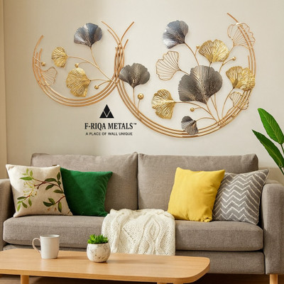 F RIQA METALS Luxury 3D Metal Wall Art Golden/Grey Floral Modern Wall Sculpture Living Room(Multicolor)
