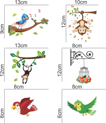 WALMORA 15 cm Birds - monkey - Love Bird - Parrot - Switch Board - Stickers - WM 3012 Self Adhesive Sticker(Pack of 1)