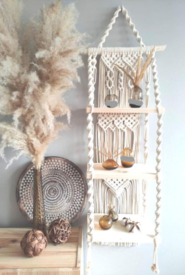 Aain Macrame Wall Hanging Shelf 3 Tier New design(Off white)