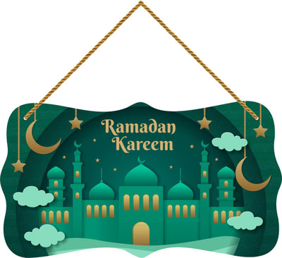 Expleasia Decorative Ramdan Wall Hanging Wooden Art Decoration Item for Home|Office(12 inch X 12 inch, Green, Light Green)