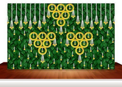 Dhara Collections Vana Rasam Festival Backdrop(12 inch X 10 inch, Dark Green)
