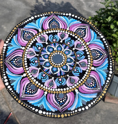 Handmade Haven Peacock Aura Mandala art(28 cm X 28 cm, Blue)