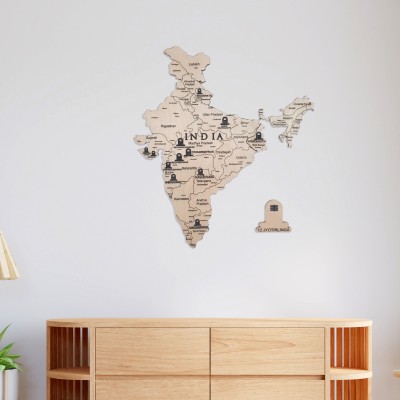 AXISCREATION 3D Wooden Map of India Wall decor (16x18 feet, Beige Maple)(24 inch X 36 inch, Beige)