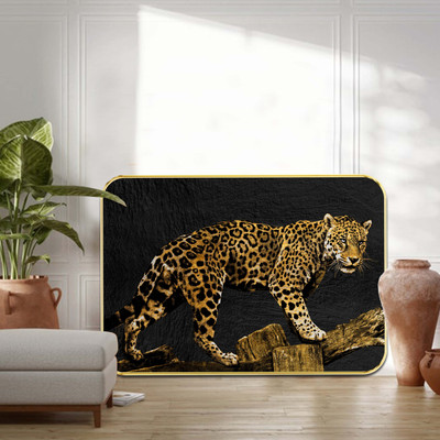 Aartify Leopard Wall Decor Frame | Golden Sparkle Animal Print | Jungle Theme Décor Digital Reprint 24 inch x 18 inch Painting(With Frame)