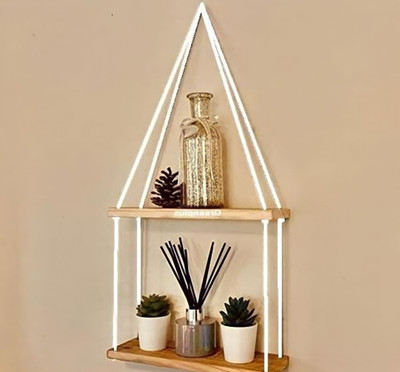 Fashionhub Home decor Macrame Handmade Wooden Wall Hanging 2 Tier(50 cm X 30 cm, White)