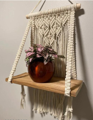 Aain Macrame wall hanging shelf(20 inch X 12 inch, White)