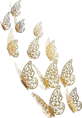 VOIISH 12pcs 3D Metallic Finish Home Decor Butterfly with Sticking Pads Pack of 12(Golden)