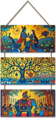 Artvibes Devotional Art Radha And Krishna Wooden Wall Hanging For Home (WH_9429N)(26 inch X 11.8 inch, Blue)