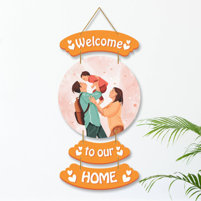 Dzirezone Wooden Welcome to our home Wall Hanging Art Decoration Item for Home(Multicolor)