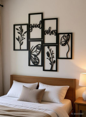 ZESKRO Wooden Good vibes Wall Decor Hangings Living Room, Bedroom, Kitchen, Office(20 cm, Black)