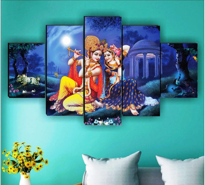 SNDArt Radha Krishna Modern Art Wall Decor Gift Items For Living Room(18 inch X 30 inch, Yellow)