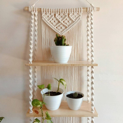 Lafrillies Craft Macrame Wall Hanging Shelf(Beige)