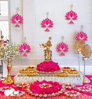 Ascension Handmade Lotus Latkan Hanging for Home Temple Diwali Decoration Gift Items Pack of 6(16 cm X 10 cm, Multicolor)