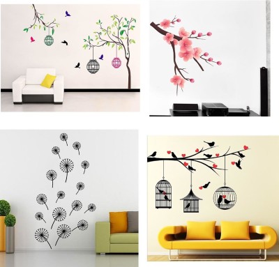 EJAart 70 cm Combo Set of 4 Wall Stickers|free bird case Color | Branch with Flowers Self Adhesive Sticker(Pack of 2)