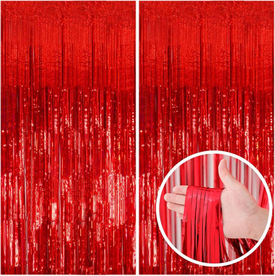 shimmers Red Foil Fringe Curtain - 3ft x 6ft Tinsel Photo Booth Backdrop for Birthday Pack of 2(Red)