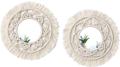 ARZOO HANDICRAFT Macrame Wall Hanging Mirror | Handmade Boho Wall Hanging Mirror for Wall Decor(White)