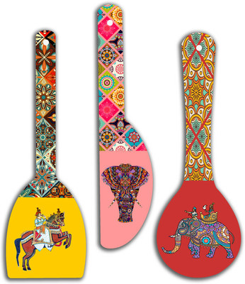 saf Set of 3 Spoon Shape Designer MDF Wall Hanging|Wall Decoration |WHC-S-09 Pack of 3(Multicolor)