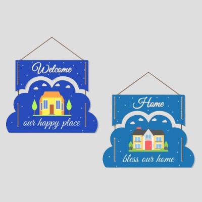 Fabaura Welcome Quote Wall Hanging Decoration Item Wooden Hanger Home Decor (WH_7901N-F) Pack of 2(20 inch X 24 inch, Blue)