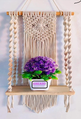 RAKANO Handmade Macrame Wall Hanging Shelf | Modern and Luxurious Flower Pot Hangings(OFF WHITE)