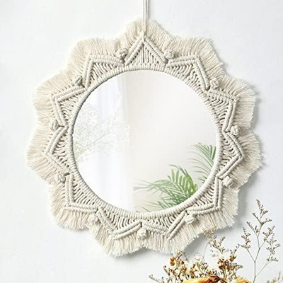 ZAWI Macrame Wall hanging Mirror home decor living room(MADE IN INDIA).(OFF WHITE)