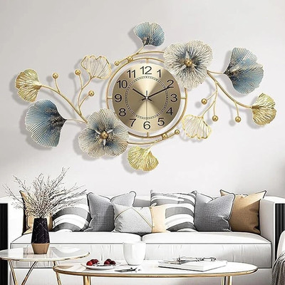 FNF Creation Modern 3D Metal Ginkgo Leaf Design Wall Clocks Decorative Silent Non-Ticking(Gold)