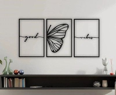 IRIS Decore Good Vibes MDF Plaque Cutout Ready To Hang Home Office Decor Wall Art(Black)