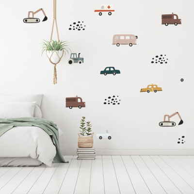 Asian Paints Wall Ons Kids Sticker –Vehicles Vinyl Wall Sicker Medium Removable Sticker(70 cm X 45 cm, Multicolor)