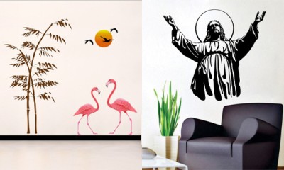 EJAart 45 cm Trendy Set of 2 Wall Hangings jesus christ New+sunset swan love Self Adhesive Sticker(Pack of 2)