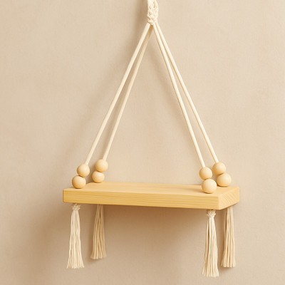 FAJRTRADERS Macrame Wall Hanging Shelf Macrame Cotton Floating Shelf Boho Plant Hanger(White)