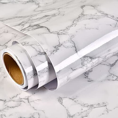 SHARPNAL Vinyl Self Adhesive Pearl White Marble High Gloss Wallpaper(White)