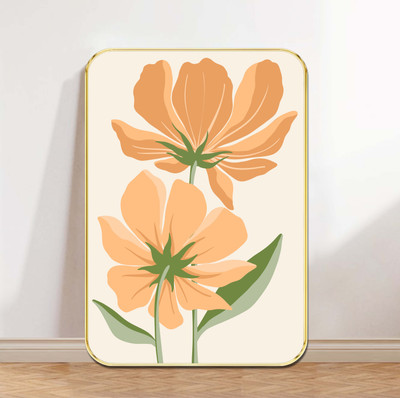 Aartify Minimalist Floral Wall Art – Elegant Orange Bloom Design with Golden Frame Digital Reprint 24 inch x 18 inch Painting(With Frame)