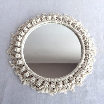 RAJDEEP COLLECTION Round Antique Mirror, Bohemian Handmade Decor for Apartment, (MADE IN INDIA)(27 inch X 27 inch, OFF WHITE)