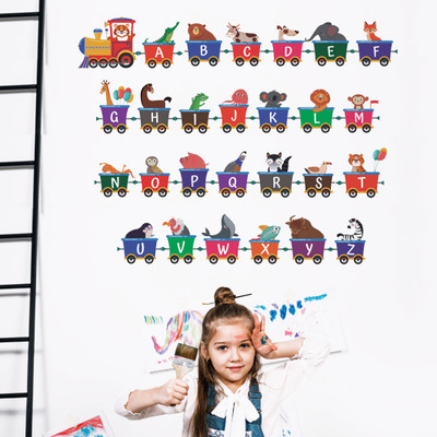 WALMORA 100 cm ABCD - Fun Train - Animals -Kids Learning - Wall sticker - WM 482 Self Adhesive Sticker(Pack of 1)