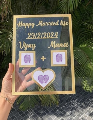 AvatarDecor Couple Thumbprint Acrylic Frame with Golden 3D Text – Perfect Marriage Gift.(20 cm X 26 cm, Clear, Golden, Contact: 9220794315)
