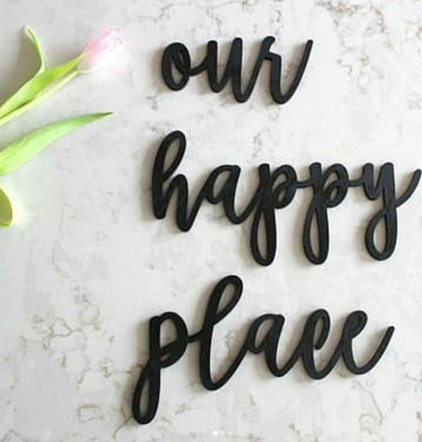 GK Design Our Happy Place MDF laser cutout for home & office(15 cm X 12 cm, Black)