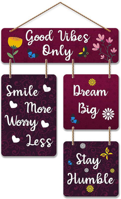 VIBHSA Decorative Wall Art MDF Wooden Hanger for Living Room Good Vibes Only(Multicolor)