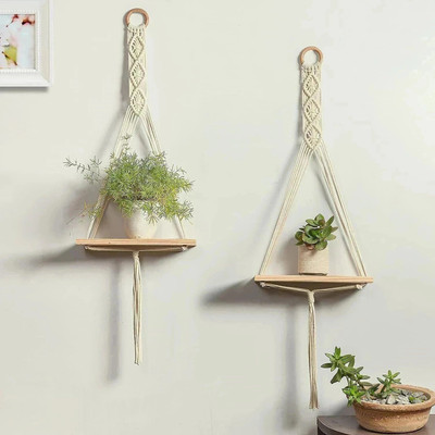 GULLAK Macrame Wall Hanging Shelf for Home Decor Item Pack of 2(10 cm X 25 cm, White)