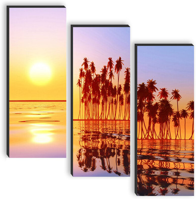 saf Set of 3 Tree And Sun UV textured self adeshive wall painting Pack of 3(Multicolor)