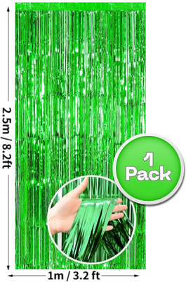 shimmers Green Foil Fringe Curtain - 3ft x 6ft Tinsel Photo Booth Backdrop for Birthday(Green)