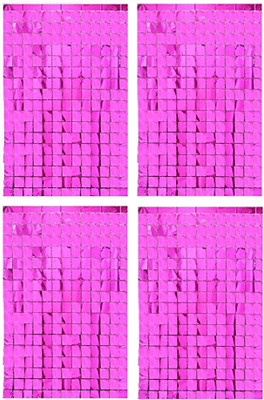 ANVRITI Four Pink Square fringe foil curtain Pack of 4(Pink)