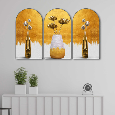 saf Radha Krishna Wall Decor 3 Panel Set | Divine Boat Ride Spiritual Art on MDF Digital Reprint 30 inch x 50 inch Painting(With Frame, Pack of 3)