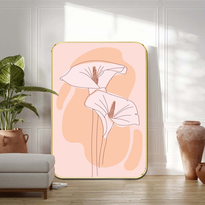 Aartify Lily Flower Wall Decor | Elegant Pink Floral Line Art on Peach Background Digital Reprint 24 inch x 18 inch Painting(With Frame)