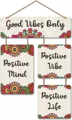 SANKHALA CREATION Good vibes only Welcome Quote Decorative Wooden Wall Hanging for Home Decor(White, Brown)
